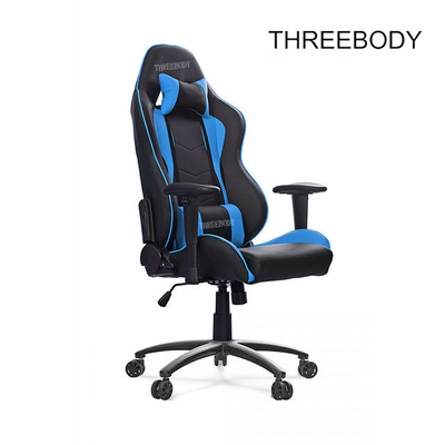 Swivel Black And Blue Leather Gaming Chair With Lumbar Support System