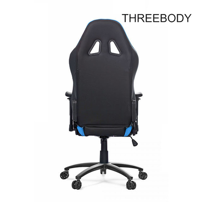 Swivel Black And Blue Leather Gaming Chair With Lumbar Support System
