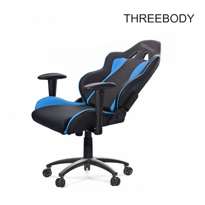 Swivel Black And Blue Leather Gaming Chair With Lumbar Support System