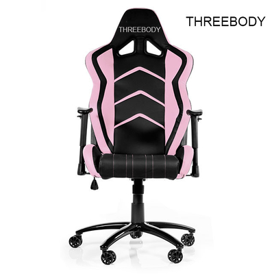 Black And Pink Racing Gaming Chair With Adjustable Neckrest And Lumbar Support